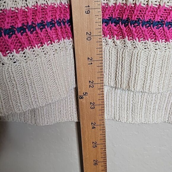 LOFT V-Neck Sweater with Pink, Green, and Cream Stripes Loose Knit Medium - Picture 7 of 8